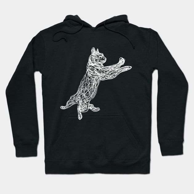 Dancing white doodle cat Hoodie by RedHeadAmazona